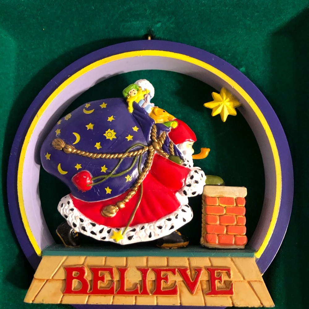 Mary Engelbreit Purple & Red Santa 'BELIEVE' Ornament